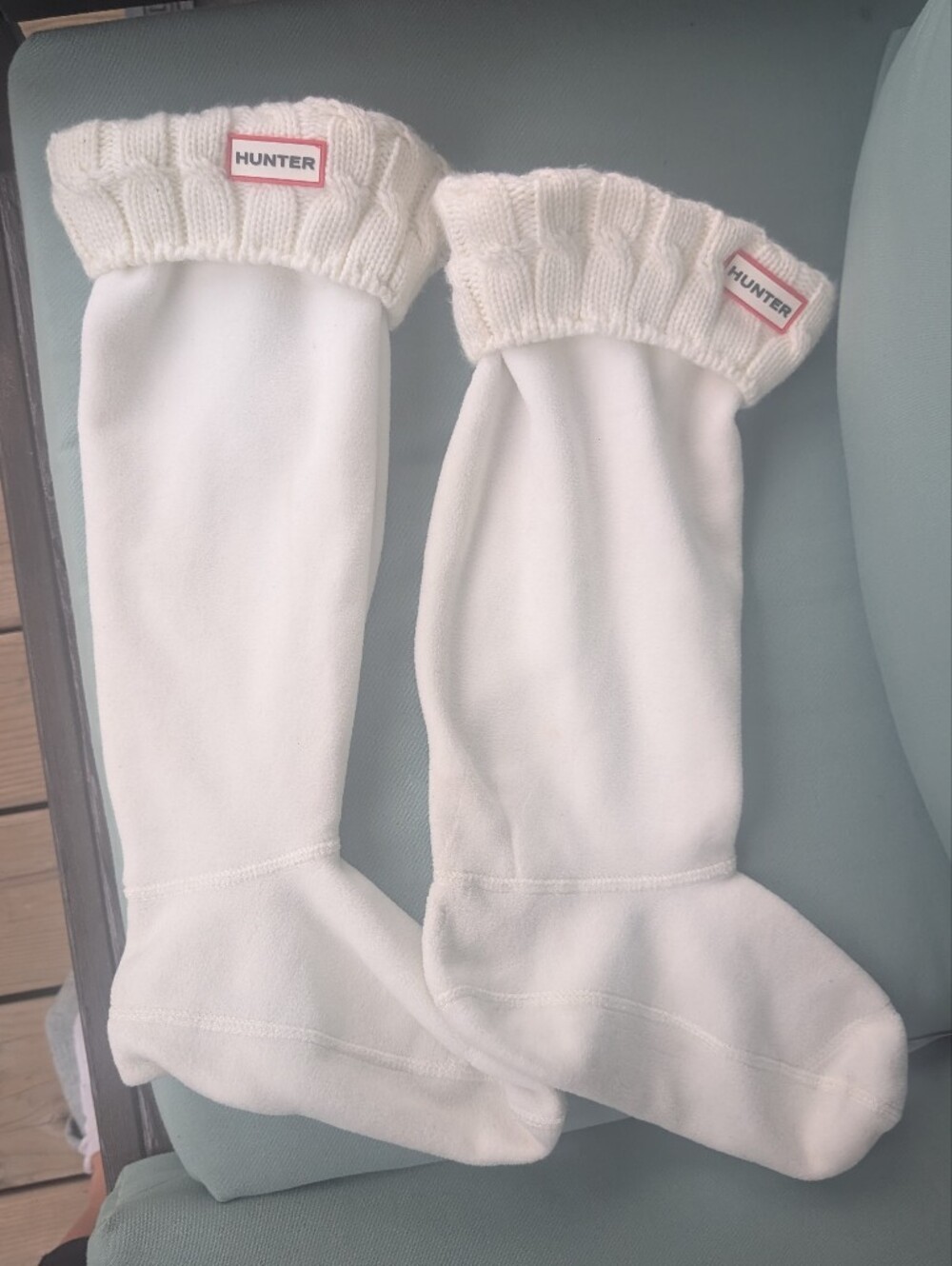 Hunter Off-White Cream Tall Boot Sock Liners with Knit Cuff Size Large